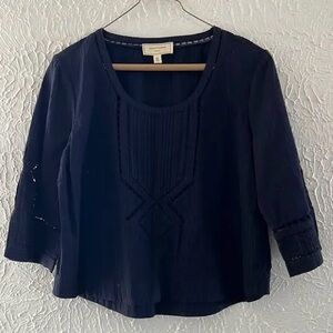 Anthropologie Blue Boxy Pleated 3/4 Sleeve Blouse Size 6